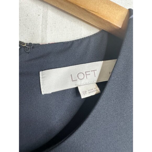 Loft Floral Flounce Long Sleeve Dress size 0P Black‎ AS IS - Picture 2 of 9